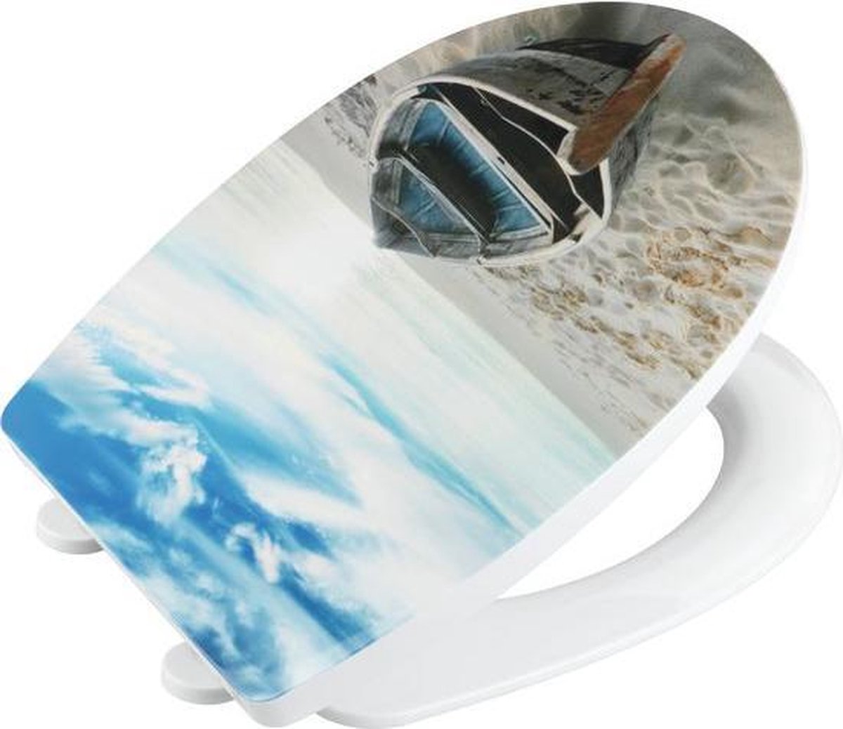 Abattant WC Wenko bateau - thermoplastique brillant - fermeture Soft Close Easy-Close - fixation Fix-Clip déclicable en acier inoxydable - capacité de charge jusqu'à 350 kg - décor d'abattant WC - abattant WC avec impression