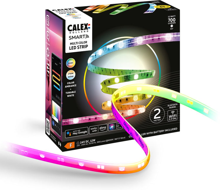 Bande LED intelligente Calex - 2m, bande lumineuse intelligente, rgbic+cct, contrôlable par application, utilisation intérieure, 12w