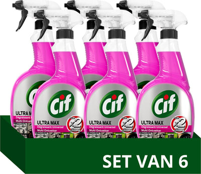 Cif ultra max - spray dégraissant - pamplemousse rose - 6 x 750 ml - pack économique