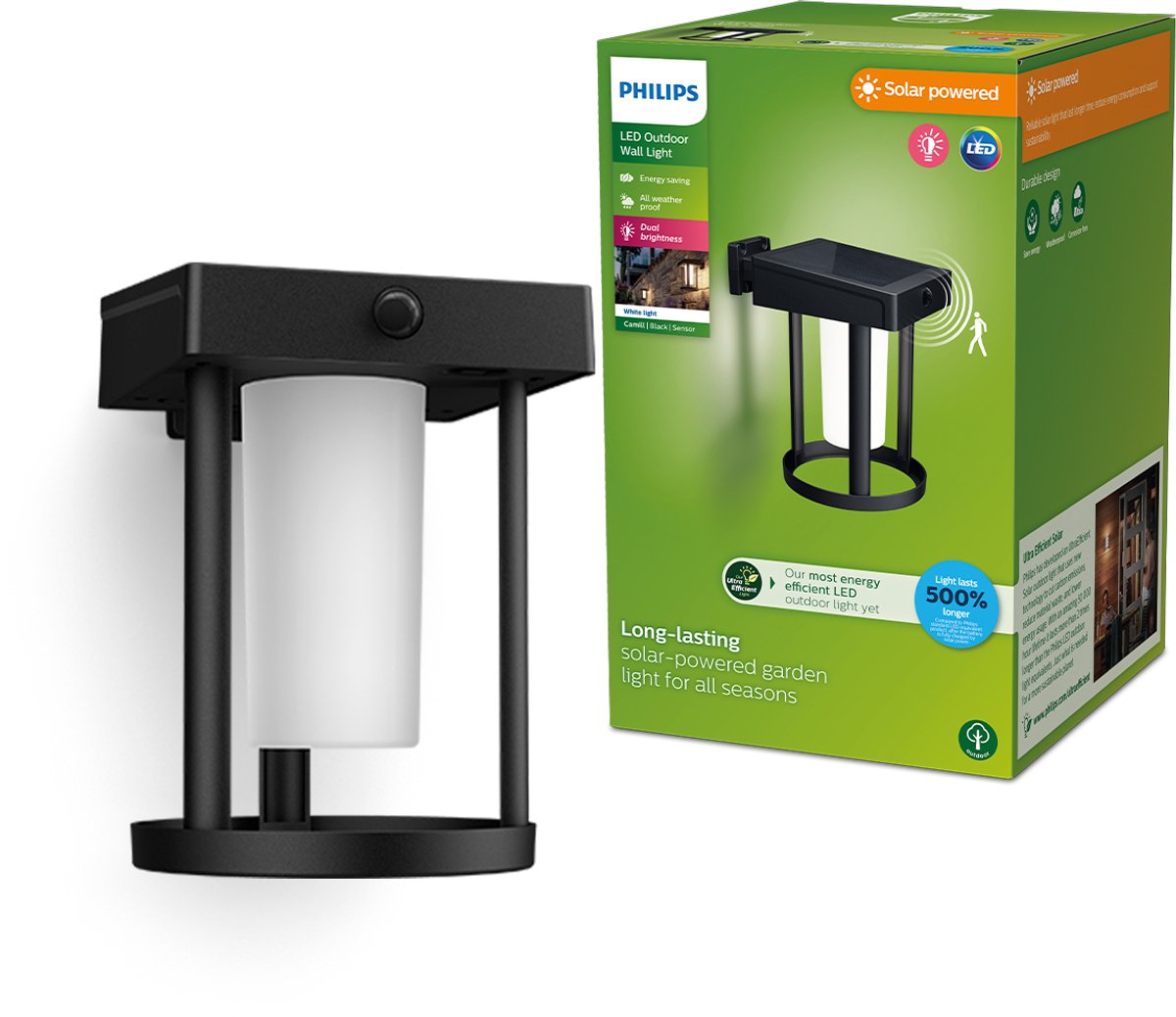 Philips LED Applique solaire Philips Camill ronde - ultra efficace - avec élément lumineux opale