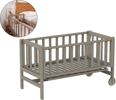 Cododo Geuther, lit d'extension, berceau - à roulettes - 45x90 cm - lit bébé jusqu'à 9 kg - bois de hêtre massif - taupe