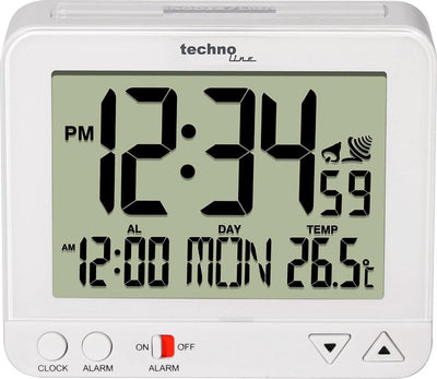 Technoline wt 195 blanc - réveil - numérique - affichage de l'heure radio-piloté - 12 24 - affichage de la date - température intérieure - alarme - snooze - éclairage de fond - veilleuse - blanc