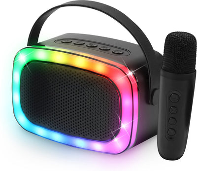 Partyfunlights mini set de karaoké haut-parleur de fête avec microphone noir - éclairage disco - sans fil - pour adultes et enfants