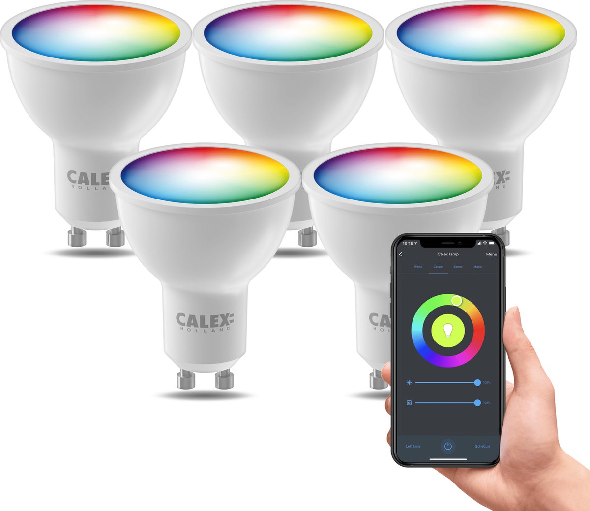 Lampe intelligente Calex - lot de 5 lampes couleur - éclairage LED wifi - gu10 - lampe intelligente - dimmable - rgb et blanc chaud - 4,9w