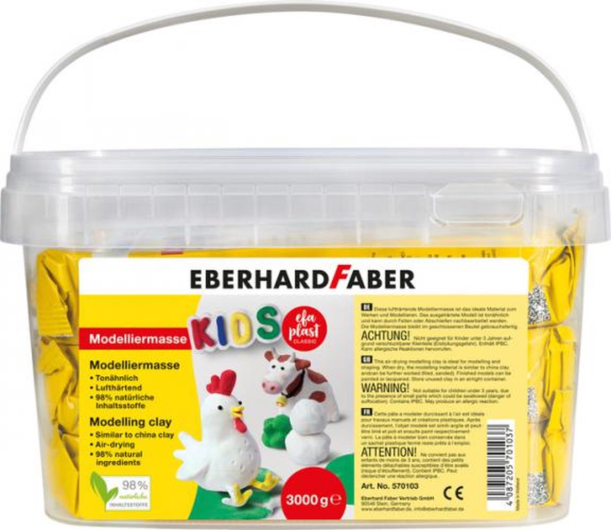 Pâte à modeler Eberhard Faber - auto-durcissante - 3 kg dans un seau - blanche - ef-570103