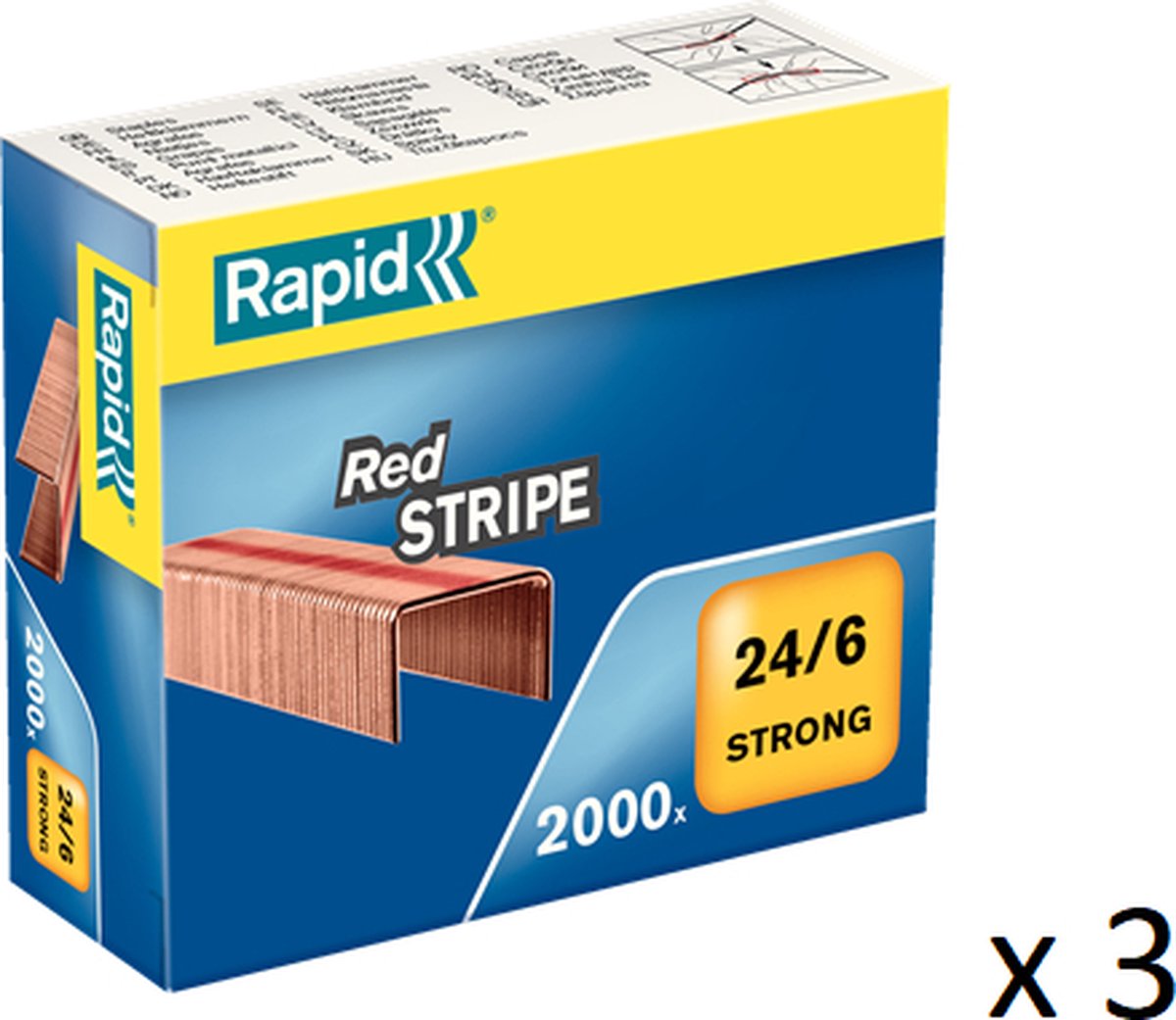 Rapid - agrafes solides 24 6 - bande rouge - 3 x 2000 pièces