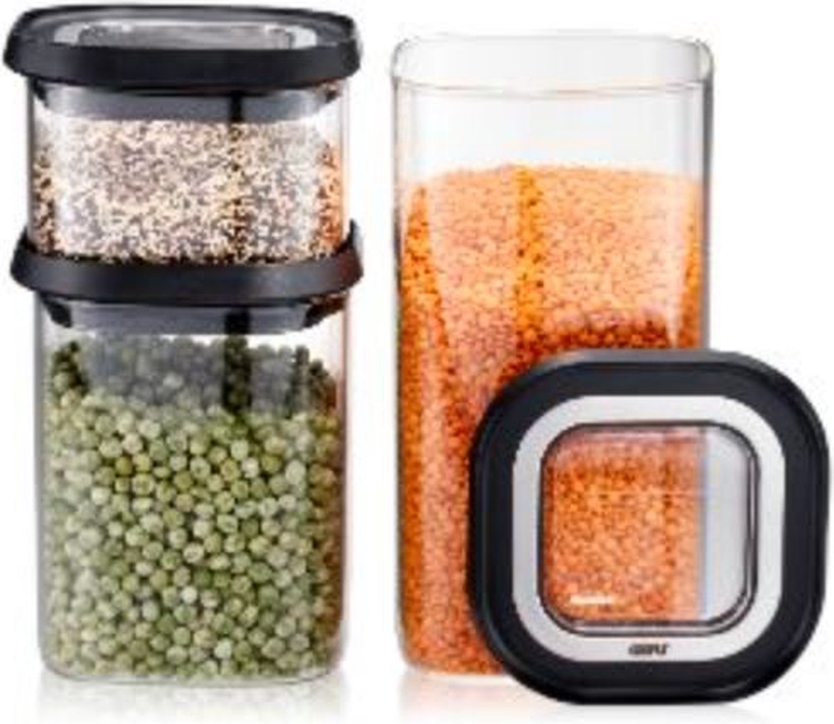 Ensemble de boîtes de rangement pour garde-manger Gefu – 3 pièces – verre borosilicate – 400 ml, 900 ml et 1400 ml