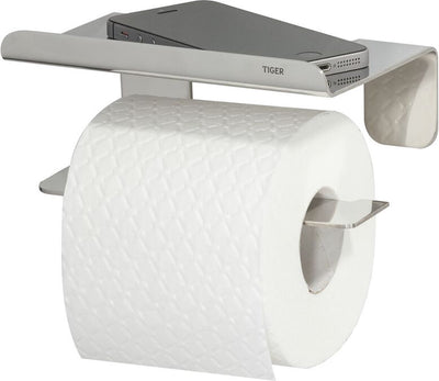 Col Tigre - Porte-rouleau WC avec étagère - sans perçage - Porte-rouleau WC autocollant - Inox poli