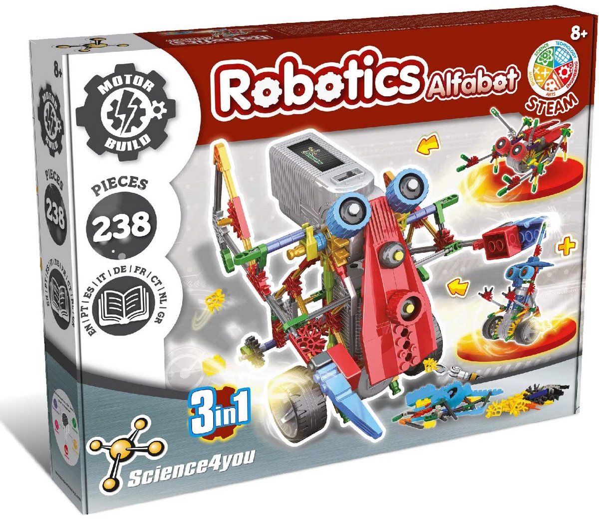 Science 4 you science4you robotics alfabot 3-in-1 – kit de construction de robots à monter soi-même – apprendre l'ingénierie robotique – jouets éducatifs 8+