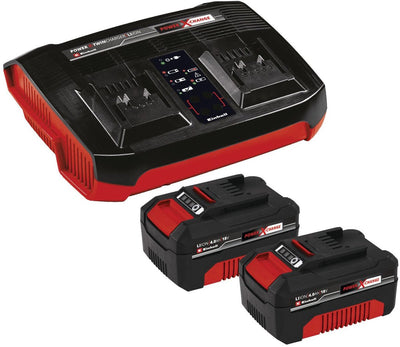 Kit de démarrage Einhell 18 V 4,0 Ah Power X-Change - 2 batteries 4,0 Ah et chargeur Duo - Universel pour toutes les machines Power X-Change
