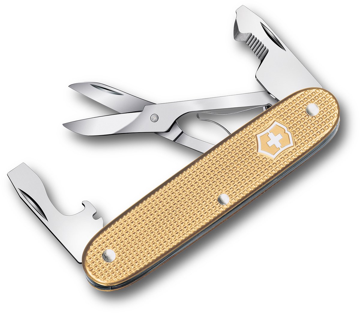 Couteau de poche intelligent Victorinox Companion Alox - 93 mm - 6 fonctions - or