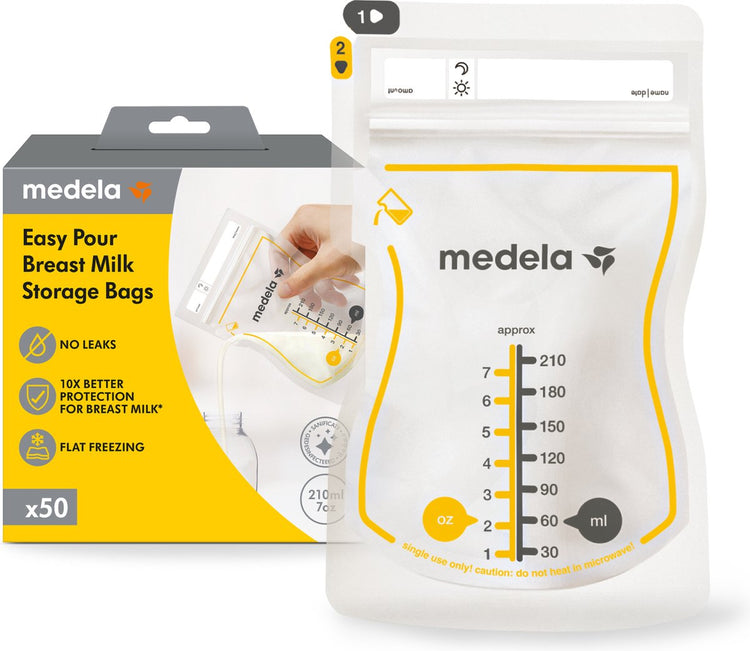 Sachets de conservation pour lait maternel Medela – 50 pièces – étanches – avec double fermeture et bec verseur – sans BPA et recyclables
