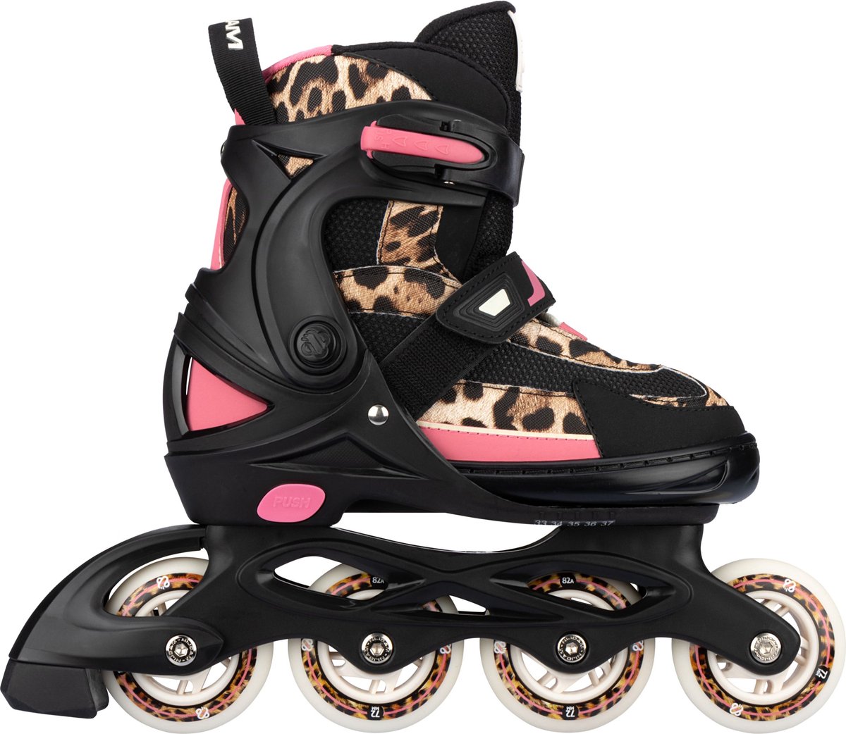Nijdam rollers en ligne réglables panthère enfants - panthère équilibre - noir rose - taille 33-37