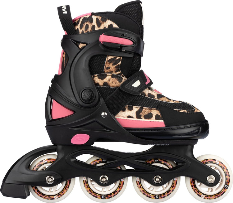Nijdam rollers en ligne réglables panthère enfants - panthère équilibre - noir rose - taille 33-37