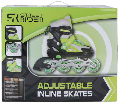 Street Rider en ligne Skeelers Green Black Réglable, taille 29-32