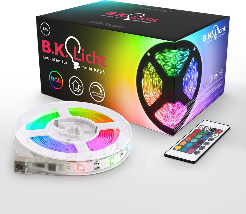B.K. lumière - bande LED - 3 mètres - RVB - incl. télécommande - incl. changement de couleur - lumière colorée - autocollant