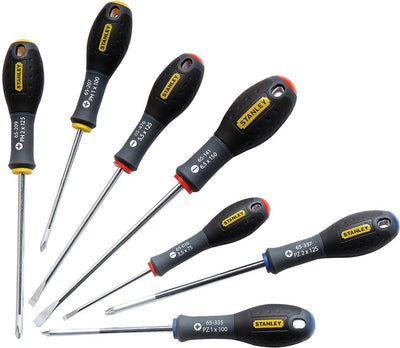 Jeu de tournevis Fatmax Stanley 7 pièces parallèles 3,5 x 75 mm. 5,5 x 125 mm standard 6,5 x 150 mm Phillips PH1 x 100 mm. ph2 x 125mm pozidriv pz1 x 100mm. pièce 2 x 125 mm