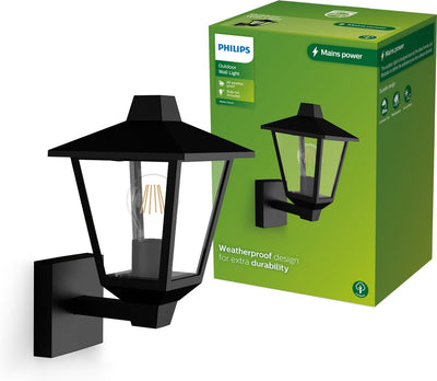 Philips LED Applique Philips Kinno - lampe d'extérieur - noir - culot E27 - maximum 25W - résistant aux intempéries ; ip44 - applique sur pied