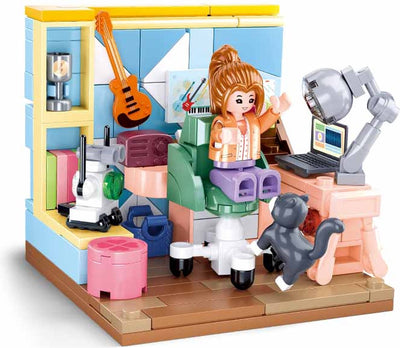 Sluban girls dream mini studio d'artisanat jouets de construction pour enfants à partir de 8 ans - jouets de construction salle d'étude de construction de modèles - boîte de construction avec 216 blocs de construction et 1 figurine - m38-b1016b