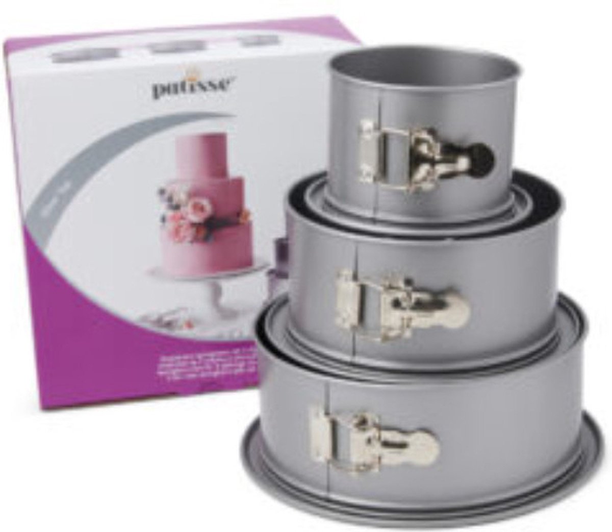 Patisse - ensemble de 3 moules à charnière pour gâteau empilable - dessus argenté