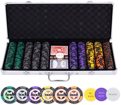 Set de poker dans un coffret en argent - mise élevée 500 jetons 14gr.
