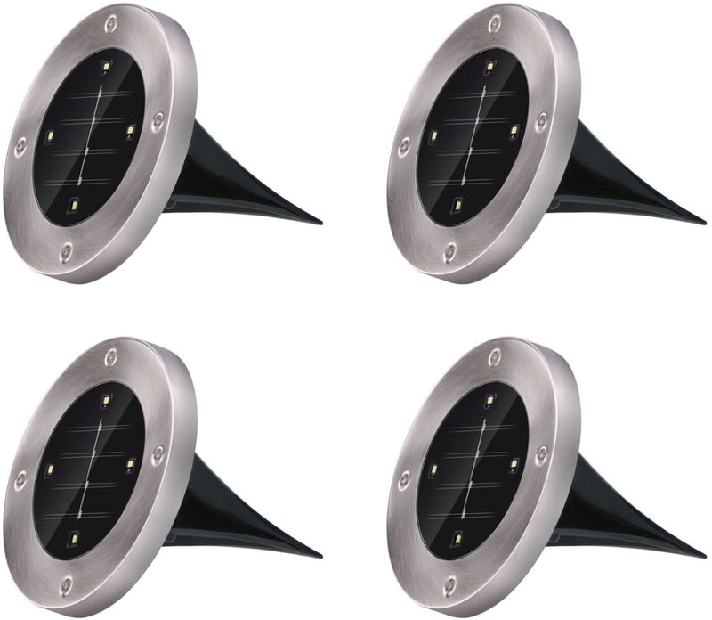 Spots de sol pour éclairage de jardin solaire Grundig - lot de 4 spots sur piquet d'extérieur - éclairage de jardin LED à énergie solaire - lampe solaire pour éclairage d'allée - acier inoxydable - blanc froid