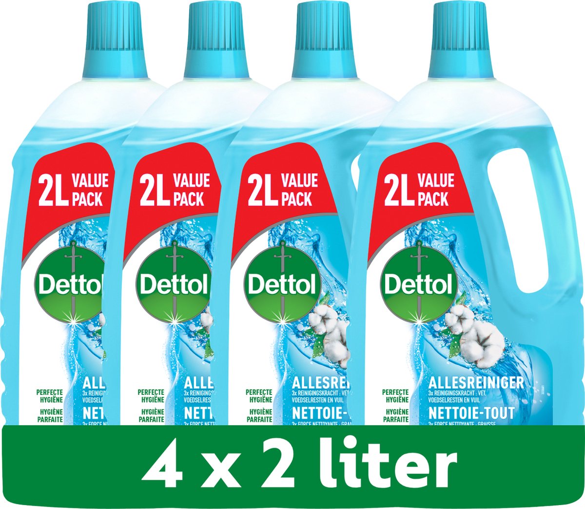 Nettoyant tout usage Dettol - Fraîcheur du linge 2l - 4 pièces - pack économique