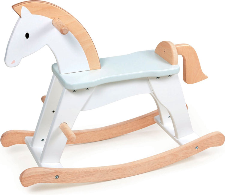 Cheval à bascule en forme de feuille tendre, jouet en bois au design classique.