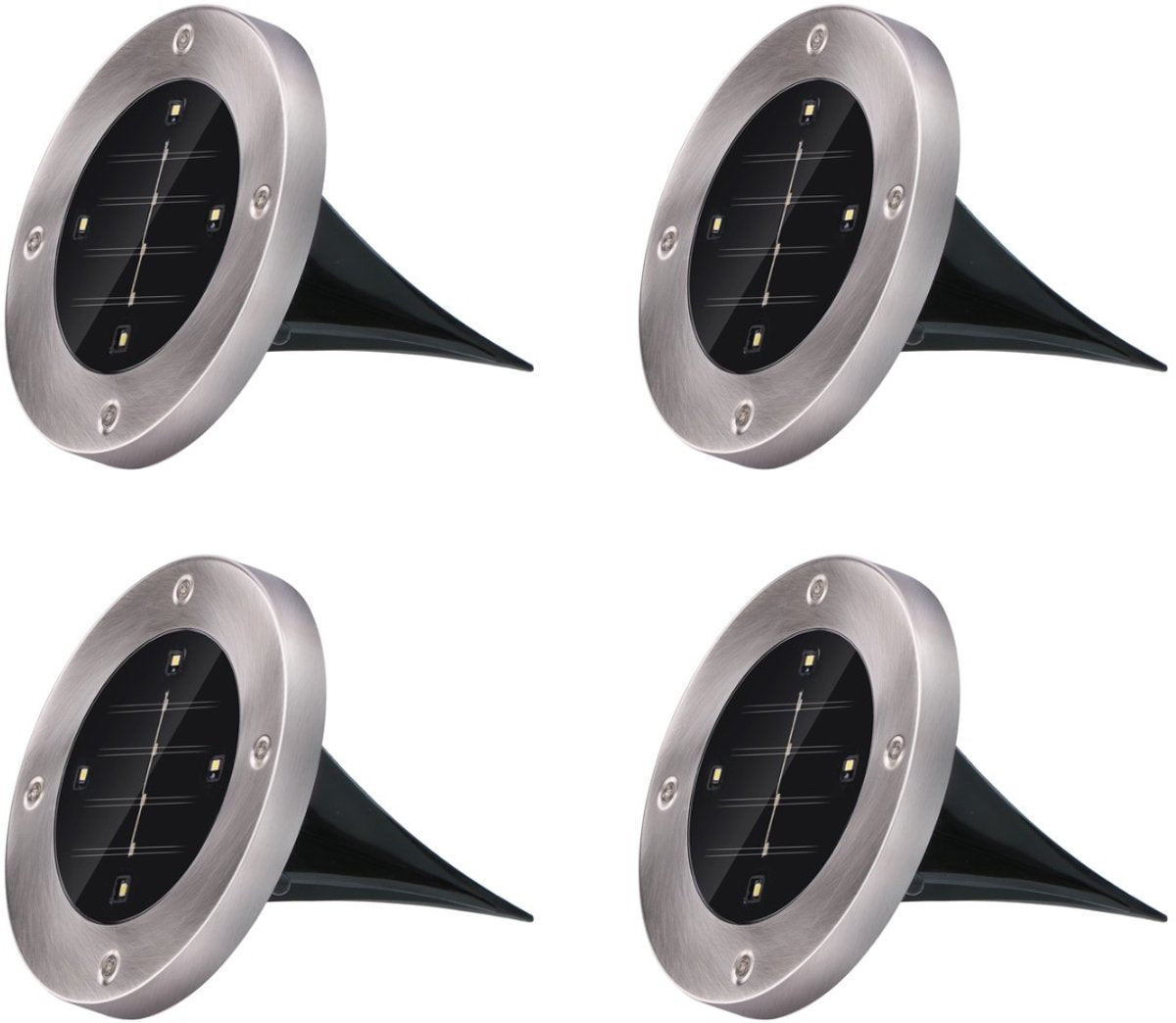 Spots de sol pour éclairage de jardin solaire Grundig - lot de 4 spots sur piquet d'extérieur - éclairage de jardin LED à énergie solaire - lampe solaire pour éclairage d'allée - acier inoxydable - blanc froid