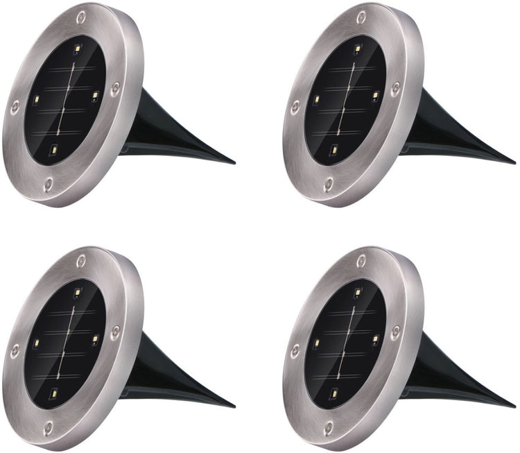 Spots de sol pour éclairage de jardin solaire Grundig - lot de 4 spots sur piquet d'extérieur - éclairage de jardin LED à énergie solaire - lampe solaire pour éclairage d'allée - acier inoxydable - blanc froid