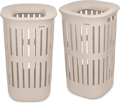 Brabantia panier à linge collect-it - lot de 2 - avec couvercle - 55 l - beige doux