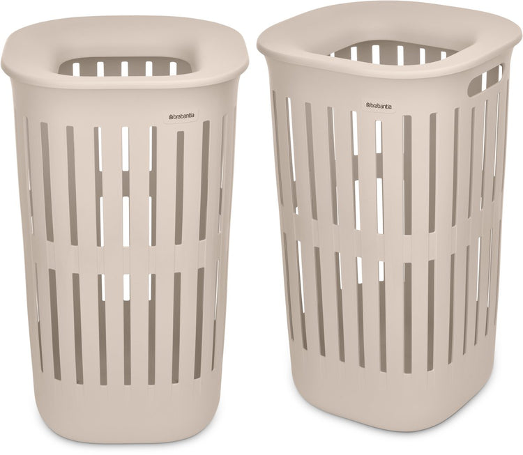 Brabantia panier à linge collect-it - lot de 2 - avec couvercle - 55 l - beige doux