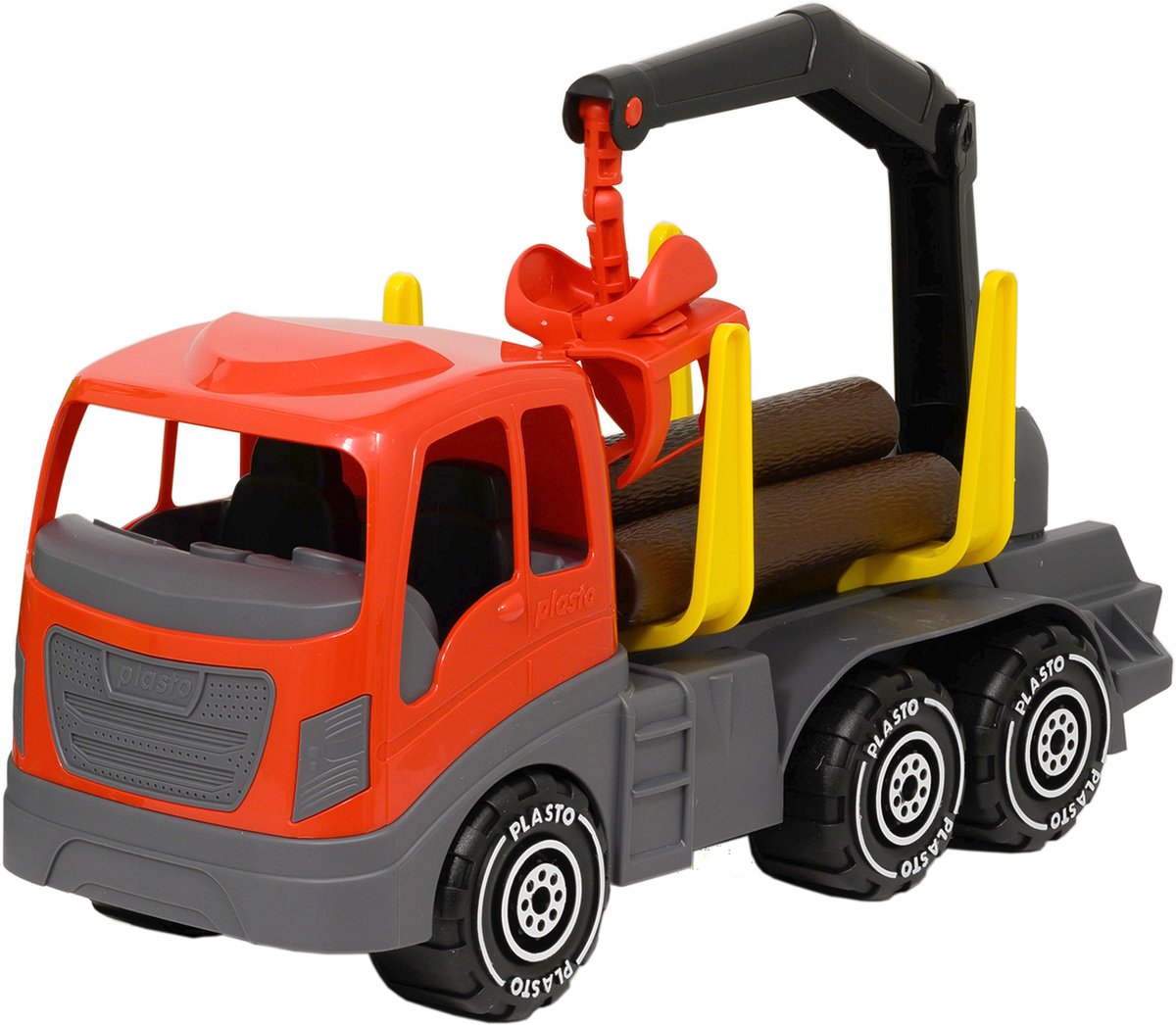 Camion de transport de bois Plasto rouge gris 45 cm - véhicule jouet - camion forestier - grand camion - jeu réaliste - plastique robuste - fabriqué en Finlande - à partir de 1 an