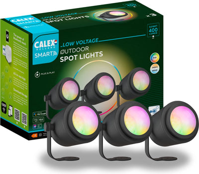 Éclairage de jardin extérieur intelligent Calex 24v - lot de 3 spots de sol intelligents - lumière RVB et blanc chaud - noir