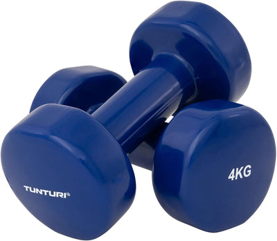 Set d'haltères Tunturi - 2 x 4,0 kg - vinyle - bleu - incl. application de remise en forme gratuite