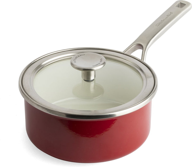 Kitchenaid casserole acier émaillée 16cm 1,3l - rouge impérial - induction - sans pfas