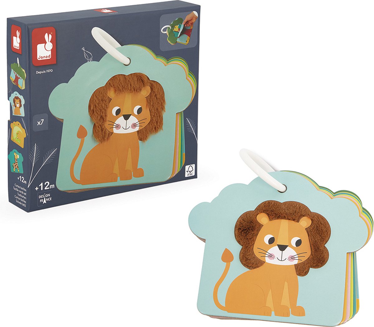 Janod - livre bébé - cartes tactiles savane