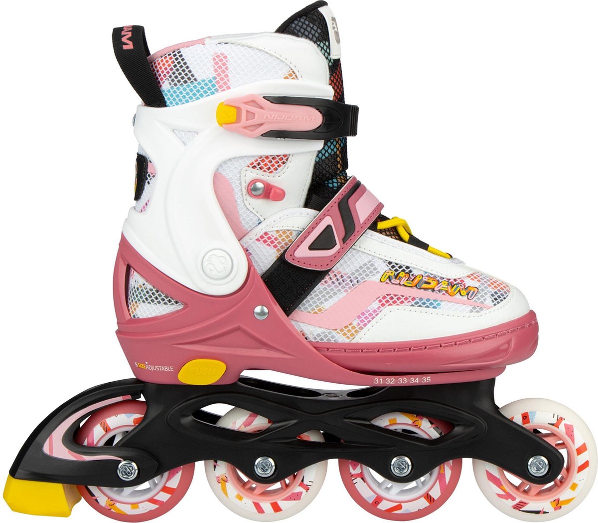 Nijdam rollers en ligne - réglables - fruity fro-yo - rose - taille 38-42