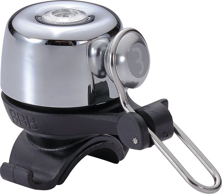 Bbb cycling sonnette de vélo bruyante – sonnette de vélo légère pour vélo de course et vélo électrique – sonnette de vélo avec élastique – argent – bbb-17