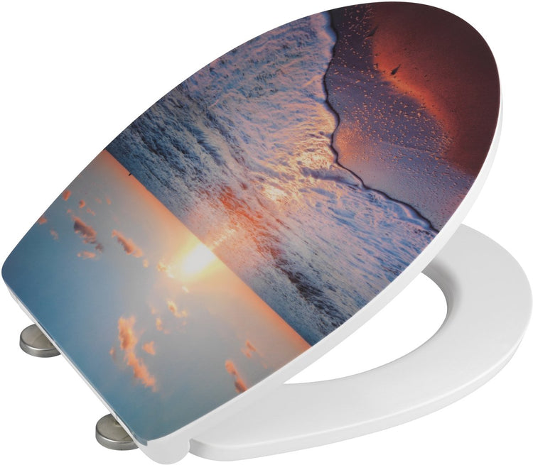 Abattant de WC Wenko Sunset - Duroplastique antibactérien - Fermeture Soft Close Easy-Close - Fixation clipsable en acier inoxydable - Décor d'abattant de WC - Abattant de WC avec impression brillante