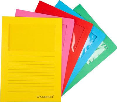 Q-connect l-map avec fenêtre | 120 g m² | a4 | paquet de 100 pièces | couleurs sombres assorties