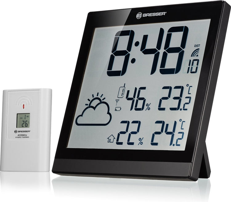 Station météo Bresser - temeotrend jc - noir - écran LCD avec prévisions météo - intérieur et extérieur