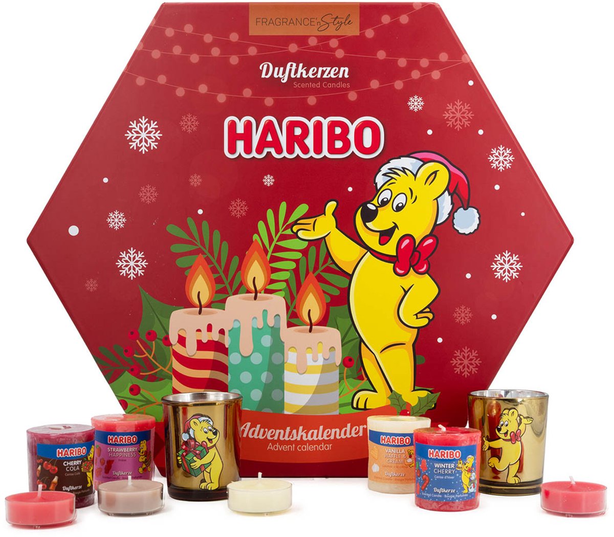 Calendrier de l'avent Haribo - 24 pièces - bougies parfumées - multicolore