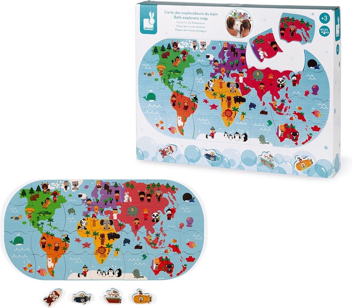 Janod - jouet de bain - carte du monde des explorateurs