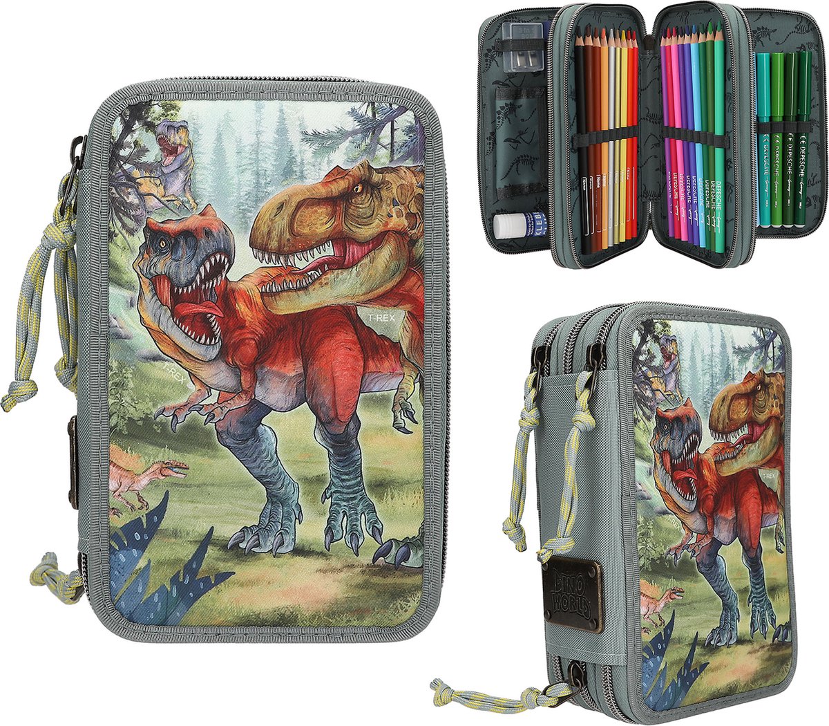 Depesche - trousse à crayons 3 compartiments Dino World - morsure
