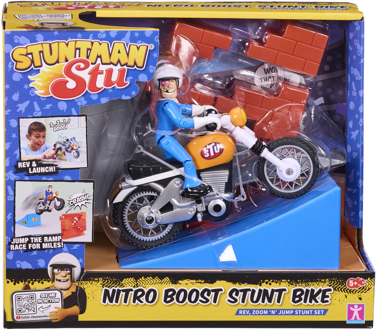 Bandai - stuntman stu - moto nitro boost - jouet cascadeur - figurine cascadeur incluse - jeu de crash avec véhicule et accessoires - jouets pour enfants à partir de 4 ans - coss8201
