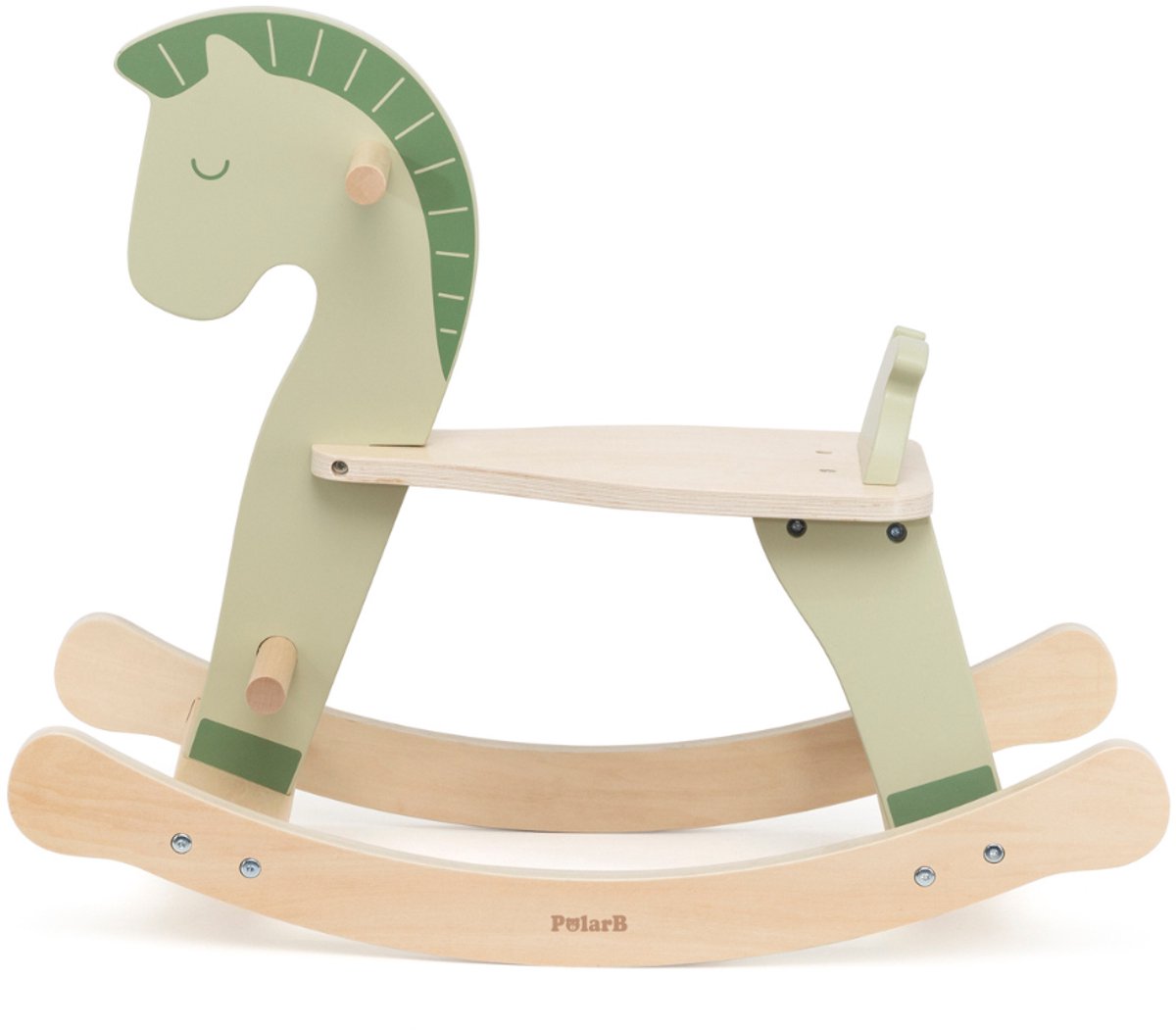 Cheval à bascule en bois Polarb – avec dossier, poignées et repose-pieds – vert