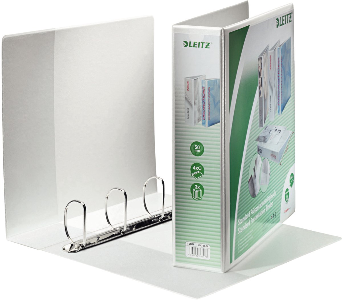 Classeur à anneaux de présentation Leitz a4 extra large blanc à quatre anneaux en D
