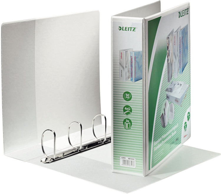 Classeur à anneaux de présentation Leitz a4 extra large blanc à quatre anneaux en D