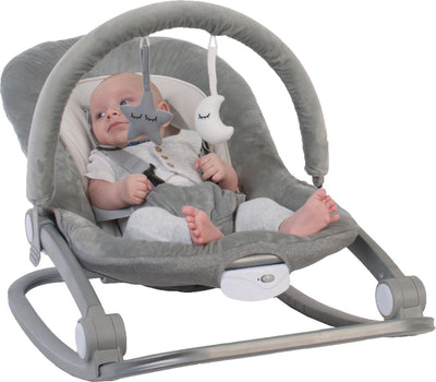 Bo jungle - chaise à bascule et siège en 1 - chaise à bascule - transat - bébé à tout-petit - jusqu'à max. 18 kg - avec arche de jeu et coussin réducteur - balançoire pour grandir - tissu doux - fonctions musique et vibration - bascule gris